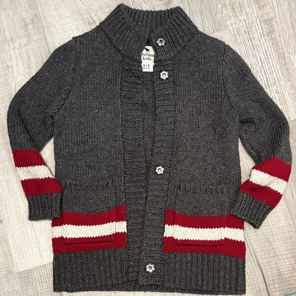Abercrombie Kids Gray and Red Knit Cardigan